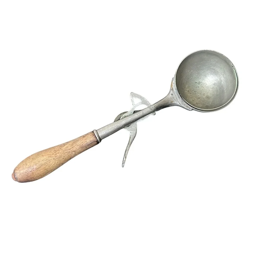 Vintage Ice Cream Scoop Wooden Handle Metal Ice Cream Spoon‎ Kitchen Tool Gadget